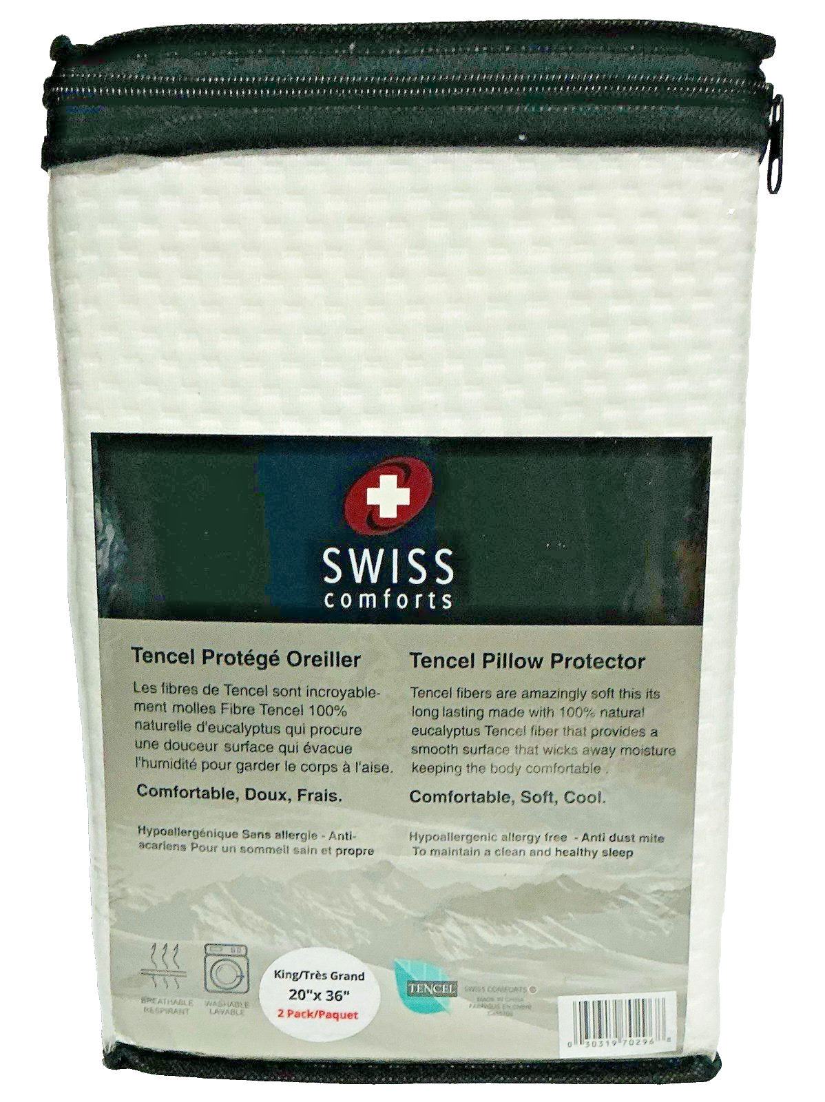 Swiss Comfort Tencel Pillow Protector King -2 Pack -WHITE