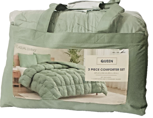 Casual Living Zuri Mega Puff 3-Pc Reversible Comforter Set, Queen Green 90"x92"