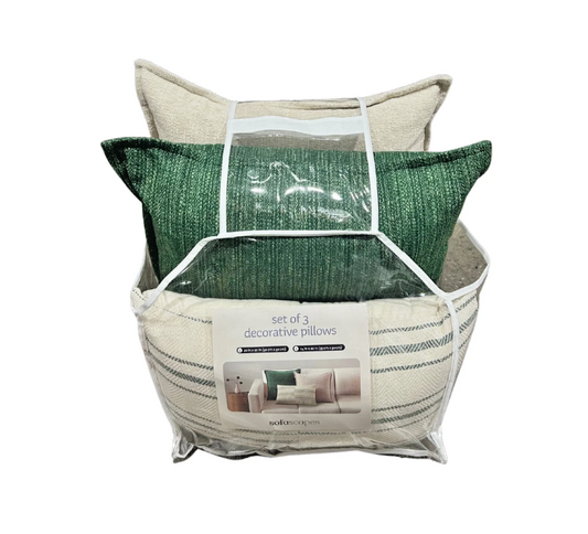 Sofascapes Decorative Pillow Set of 3 β Green & Beige Accent Throw Pillows