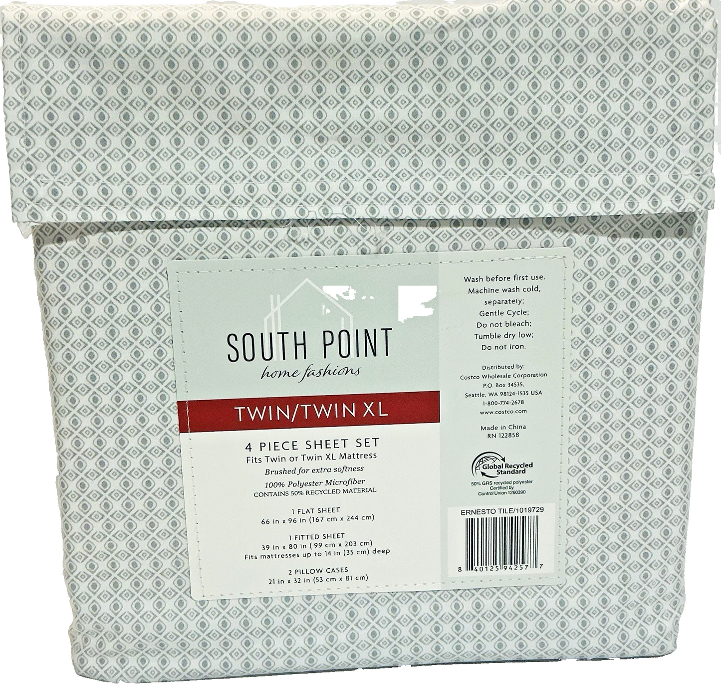 South Point Home Fashions Twin/Twin XL, 4 Piece Sheet Set Ernesto Tile