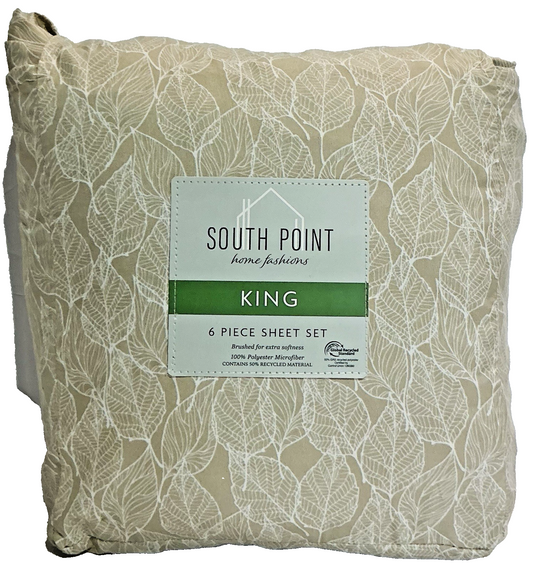 South Point Home Fashions 6 Piece Sheet Set King - Louisa Leaf