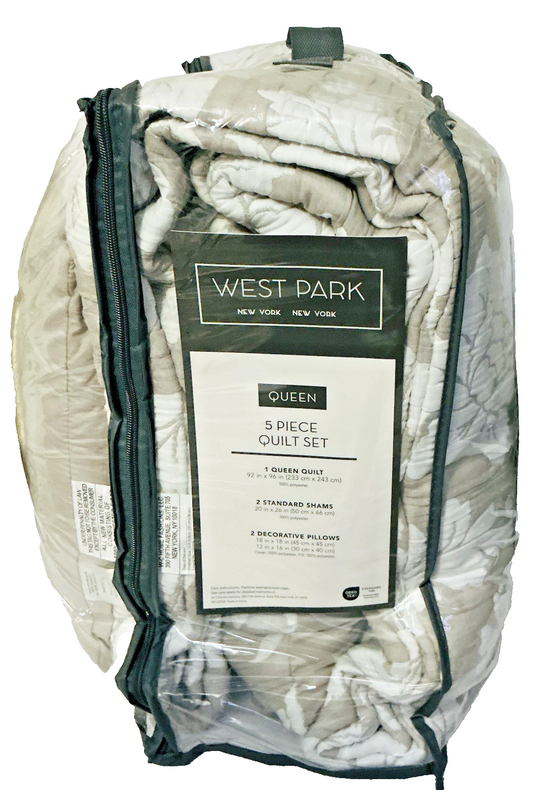West Park Margueritte 5-piece Quilt Set, QUEEN SIZE - Floral BEIGE/TAUPE