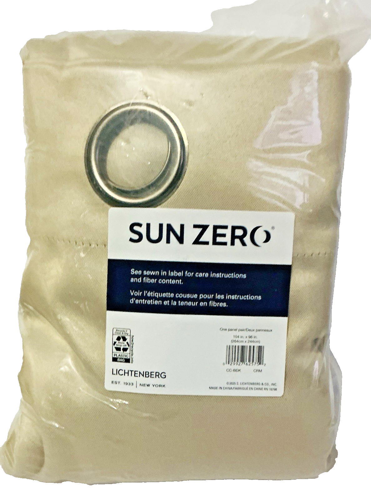 Sun Zero Broderick Theater Grade Blackout Panels 96”L x 52”W Cream 2-Pack