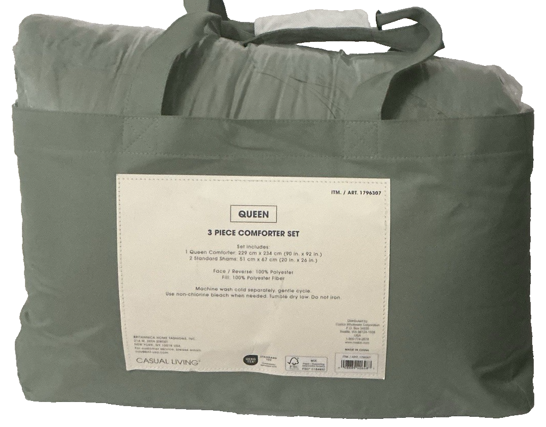 Casual Living Zuri Mega Puff 3-Pc Reversible Comforter Set, Queen Green 90"x92"