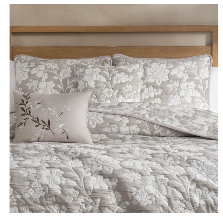 West Park Margueritte 5-piece Quilt Set, QUEEN SIZE - Floral BEIGE/TAUPE