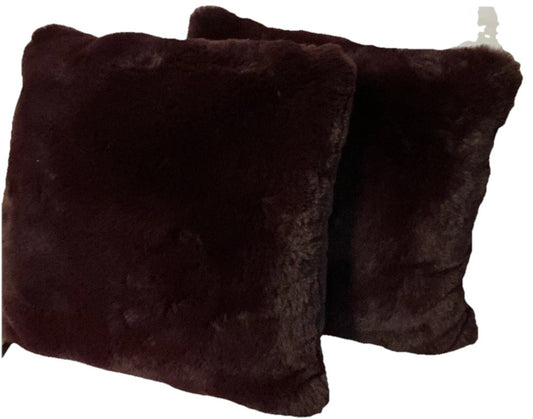 Lot of 2 Decorative Throw Pillows Square Wine 18" x 18" Bedding Fuzzy