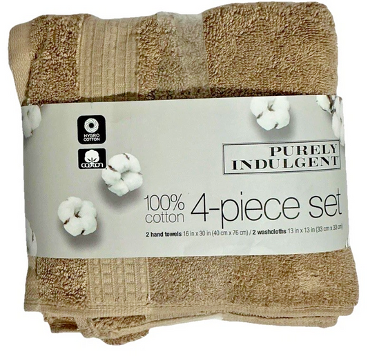 Purely Indulgent 4-piece Egyptian Cotton Hand Towel and Washcloth Set Oxford Tan