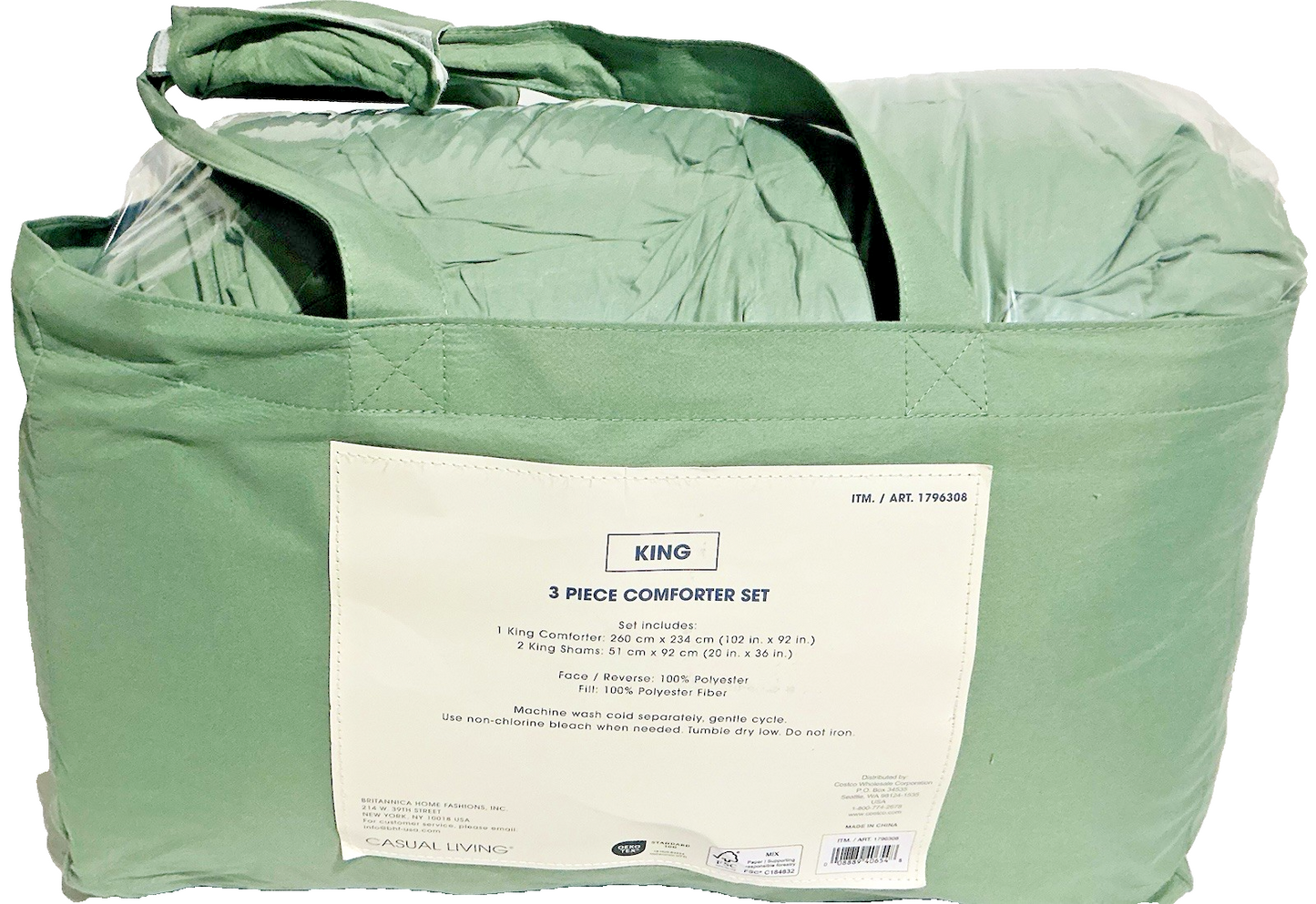Casual Living Zuri Mega Puff 3-Pc Reversible Comforter Set, King Green 102"x92"