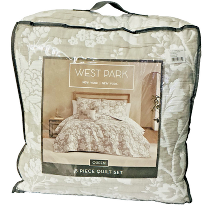 West Park Margueritte 5-piece Quilt Set, QUEEN SIZE - Floral BEIGE/TAUPE