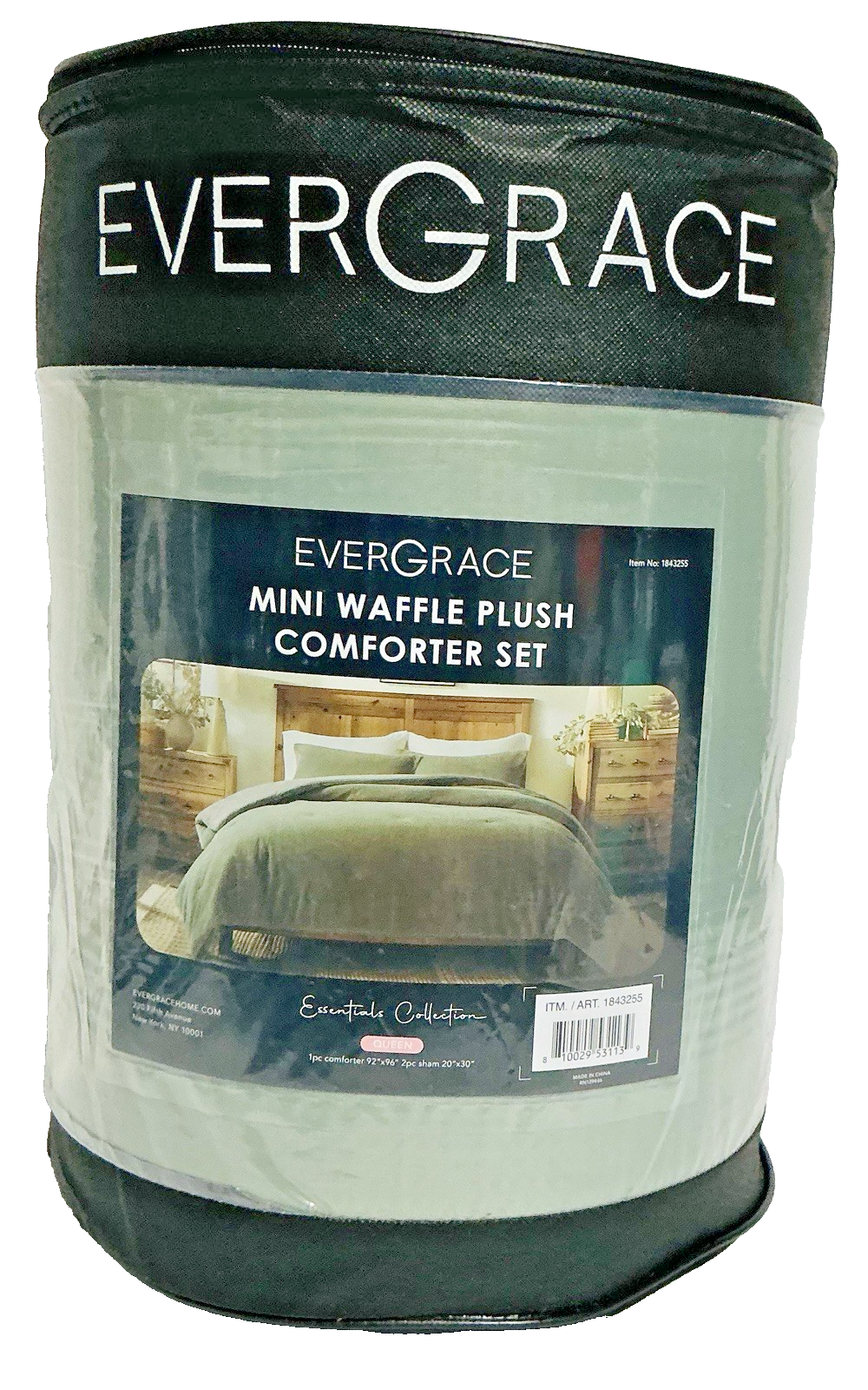 EverGrace Mini Waffle Plush 3pcs Comforter Set Queen Size Green