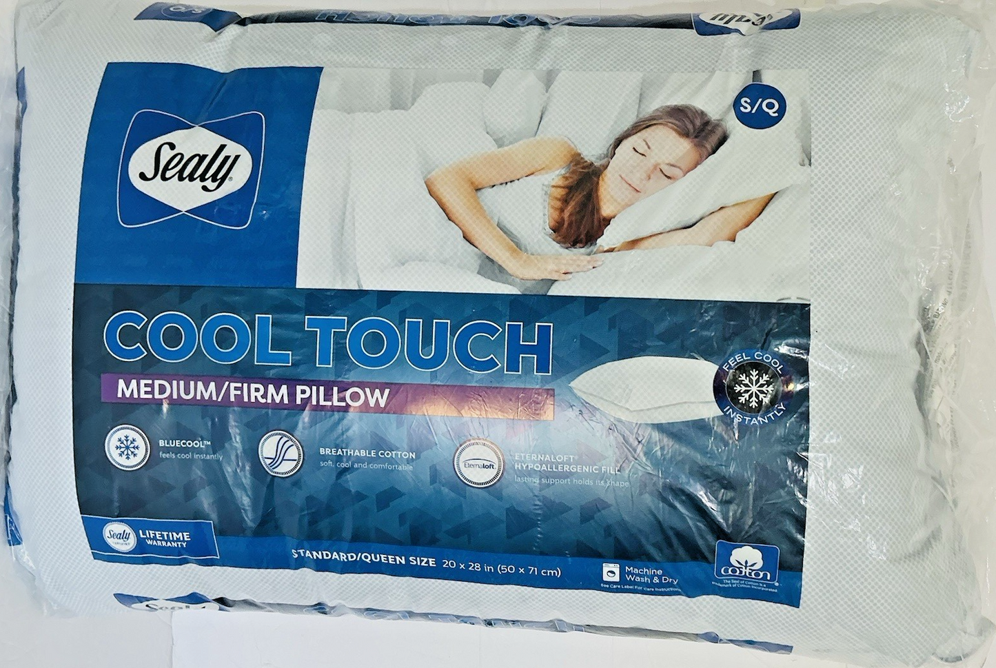 Sealy Cool Touch Medium/Firm Pillow, Standard/Queen (1 Pack)