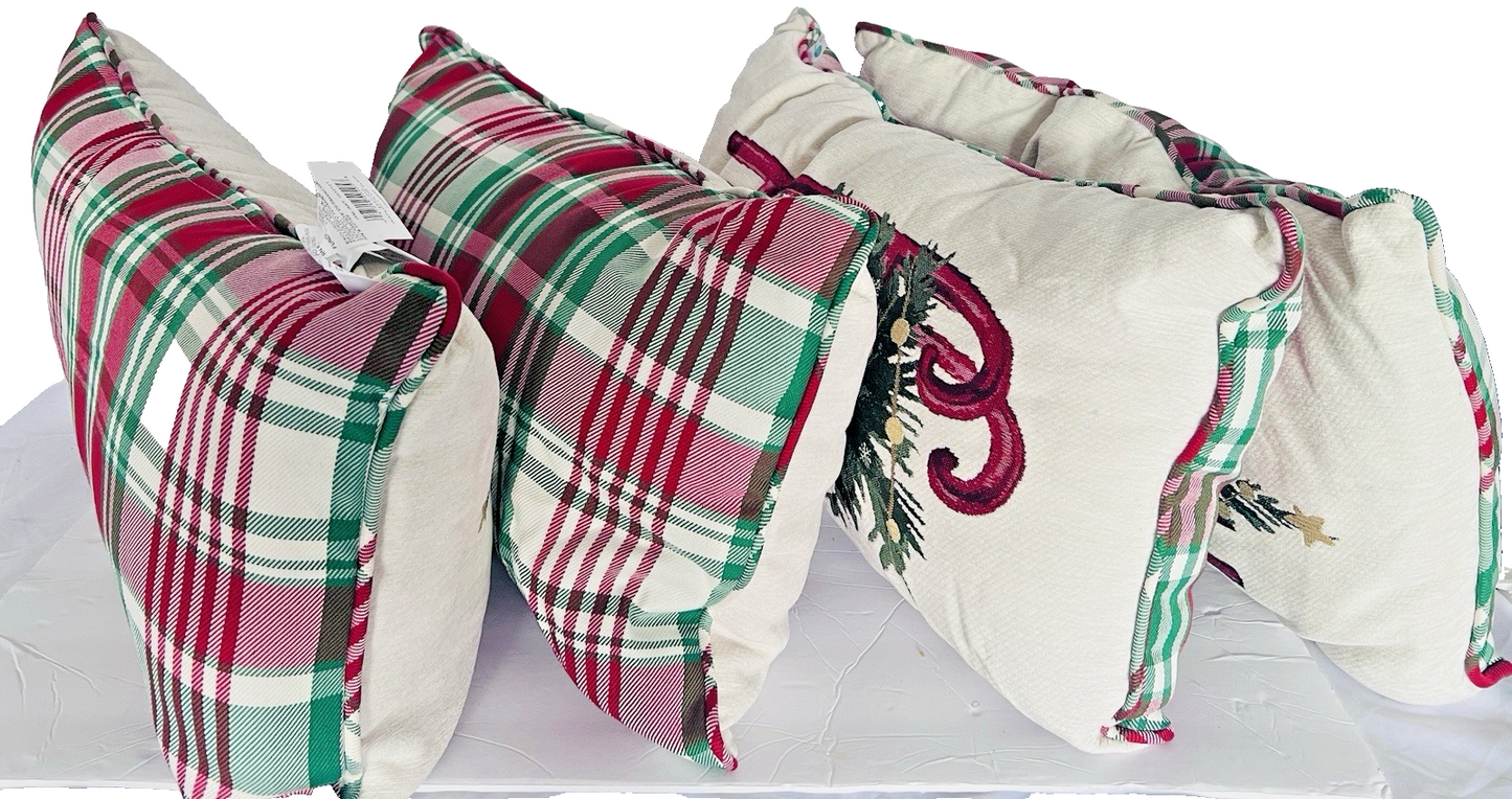Oeko-Tex Christmas Holiday Tapestry Tree on Sled Pillow Home Decoration 4-Piece