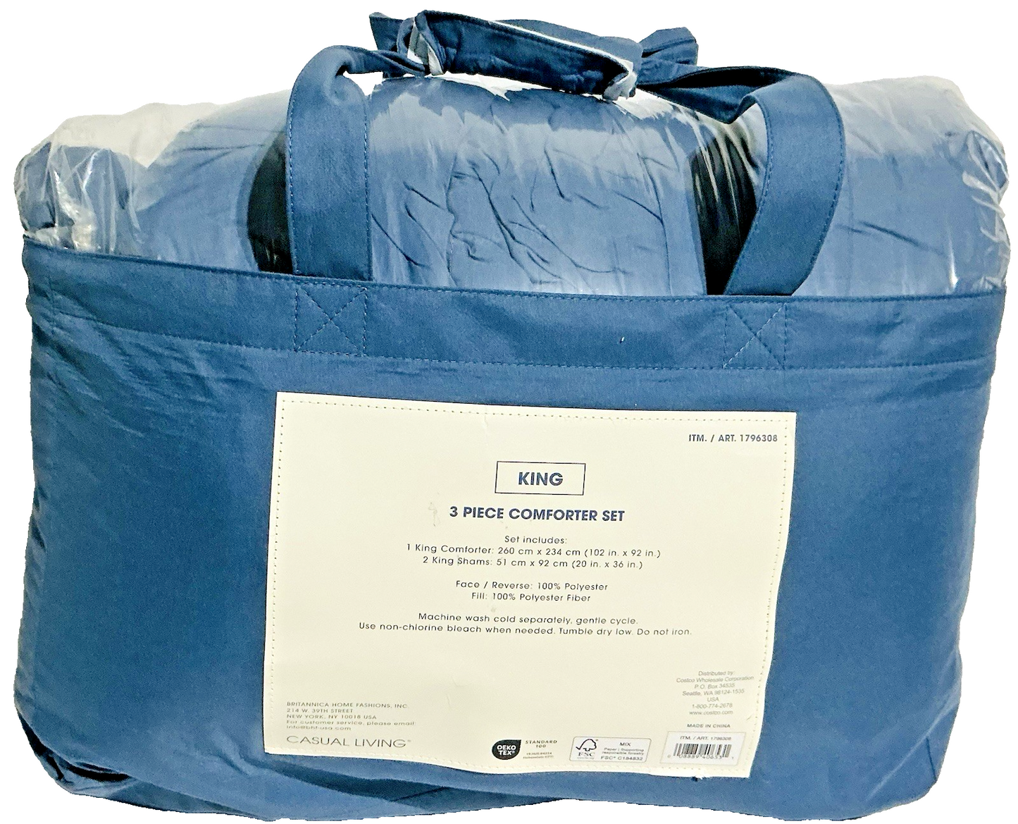 Casual Living Zuri Mega Puff 3-Pc Reversible Comforter Set, King BLUE  102"x92"