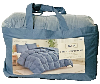 Casual Living Zuri Mega Puff 3-Pc Reversible Comforter Set, Queen Blue 90"x92"