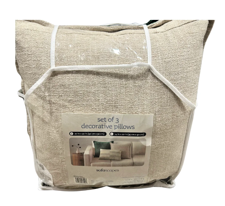 Sofascapes Decorative Pillow Set of 3 – Green & Beige Accent Throw Pillows