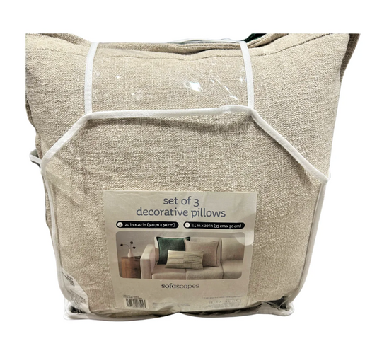 Sofascapes Decorative Pillow Set of 3 – Green & Beige Accent Throw Pillows