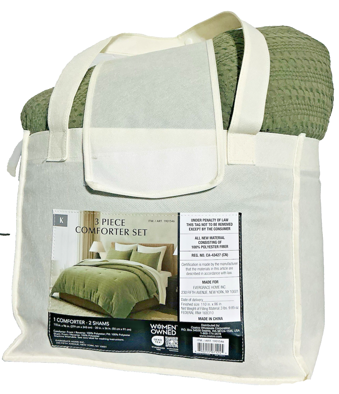 EverGrace Comforter Set King Size 2 Piece -GREEN