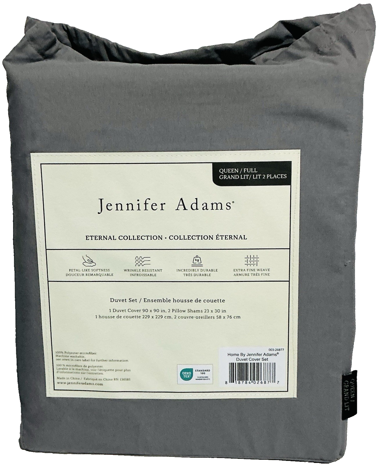 Jennifer Adams DUVET COVER SET 3-PIECE QUEEN / FULL DUVET COVER SET GRAY
