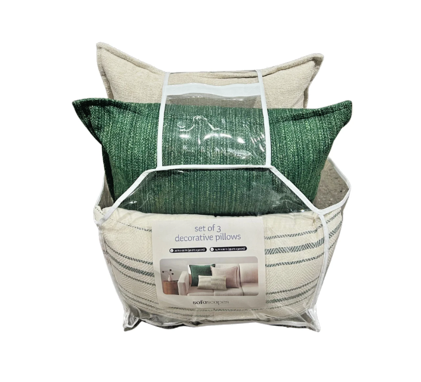 Sofascapes Decorative Pillow Set of 3 – Green & Beige Accent Throw Pillows