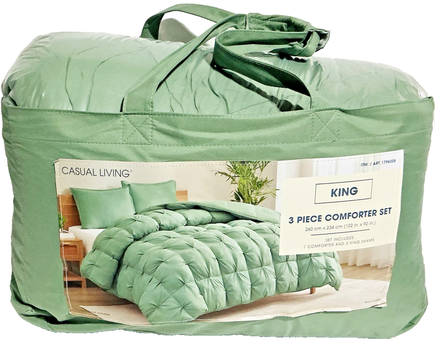 Casual Living Zuri Mega Puff 3-Pc Reversible Comforter Set, King Green 102"x92"