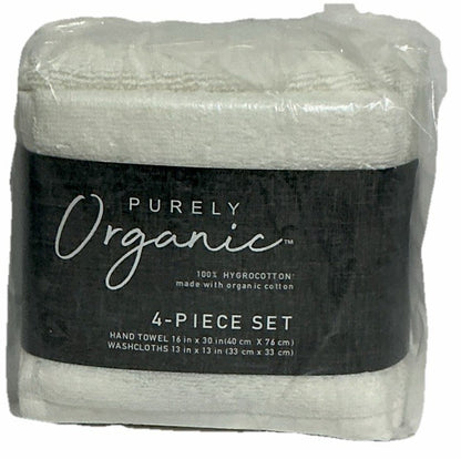 Purely Organic Cream 4-Piece Hygrocotton Towel Set Hand 16x30in Washcloths 13x1…