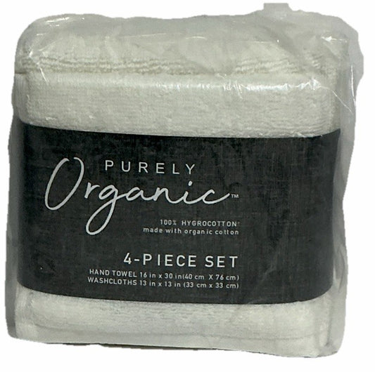 Purely Organic Cream 4-Piece Hygrocotton Towel Set Hand 16x30in Washcloths 13x1…