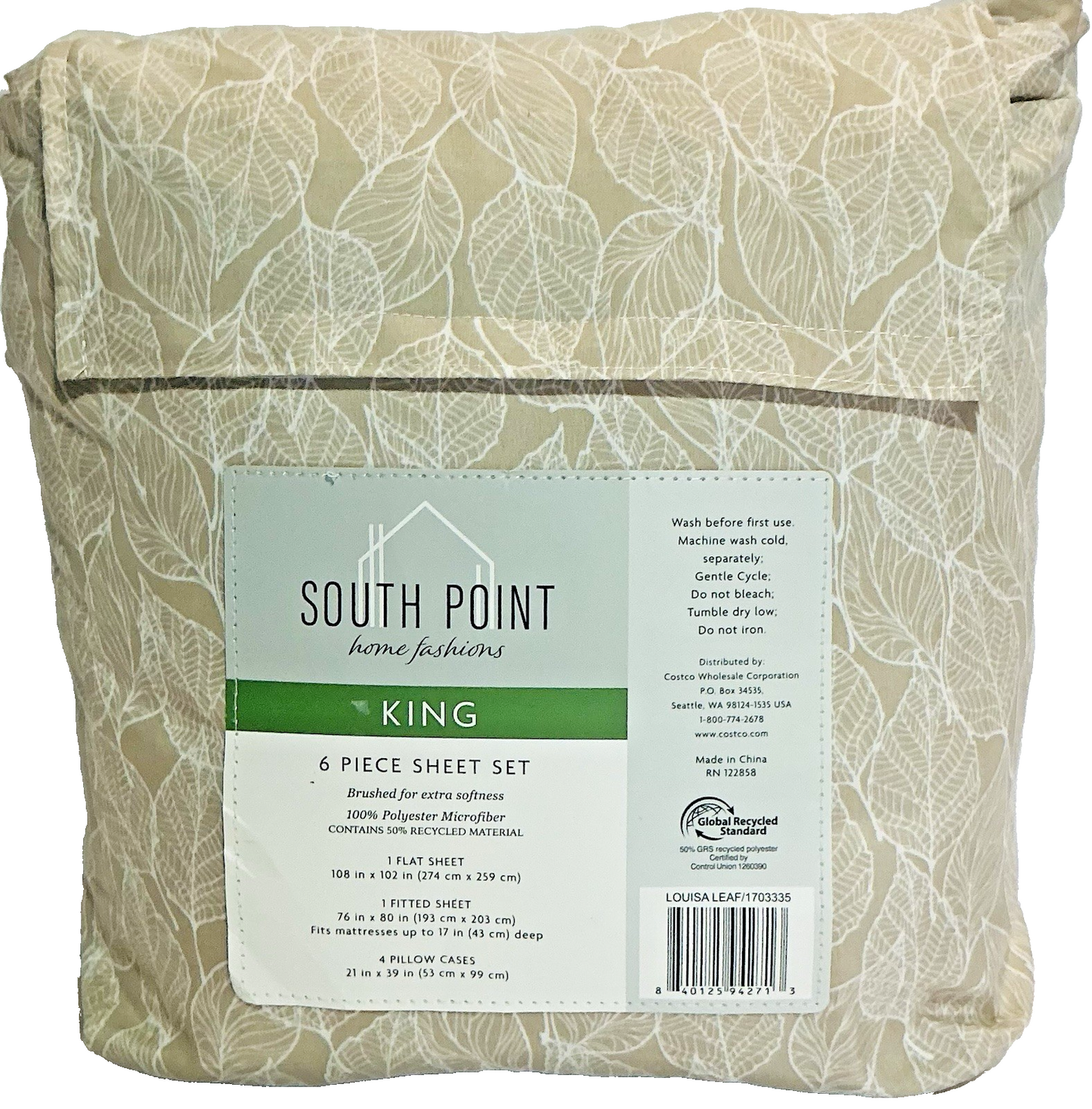 South Point Home Fashions 6 Piece Sheet Set King - Louisa Leaf