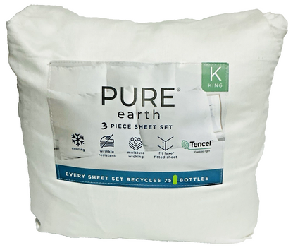 Pure Earth Tencel Blend 3-piece - King - Bed Sheet Set 300 TC White