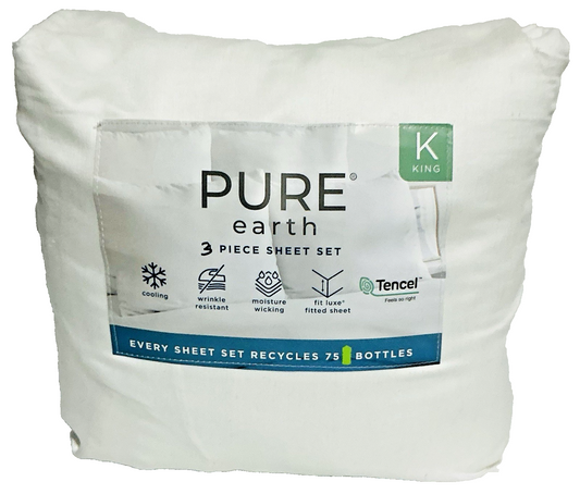 Pure Earth Tencel Blend 3-piece - King - Bed Sheet Set 300 TC White