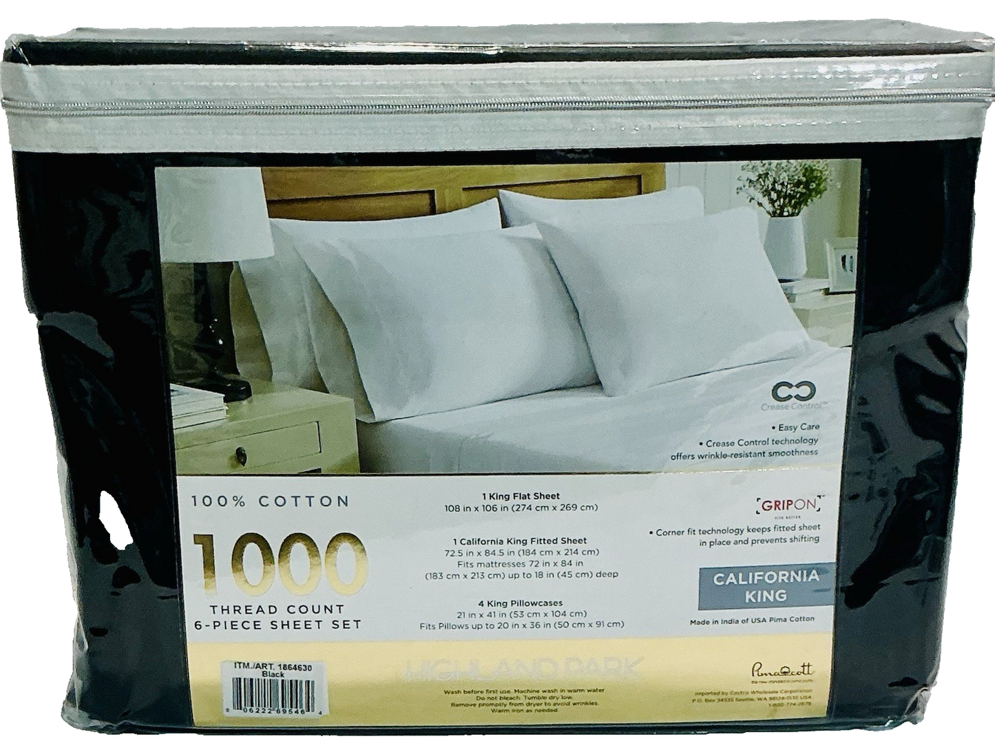 Highland Park 1000TC California King Pima Cotton 6pc Black Sheet Set