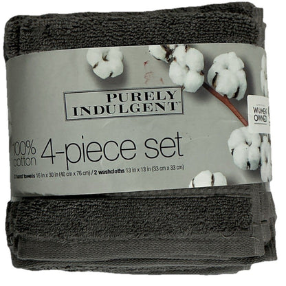 Purely Indulgent 4 Pc Cotton Hand Towel and Washcloth Set Of 4Pc Gray