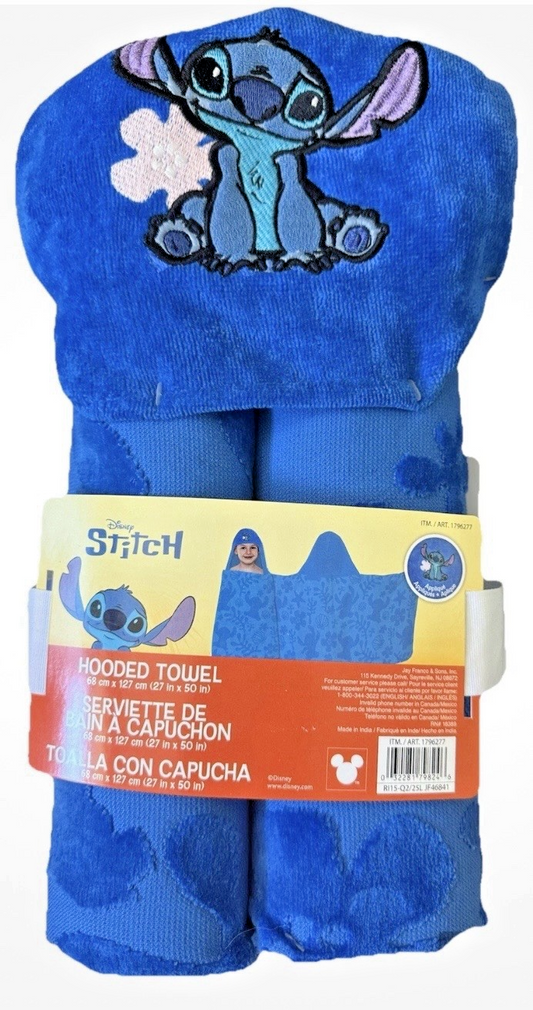 Disney Stitch Character Hooded Towel 27in x 50in 100% Cotton Blue