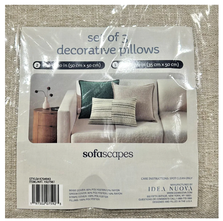 Sofascapes Decorative Pillow Set of 3 – Green & Beige Accent Throw Pillows