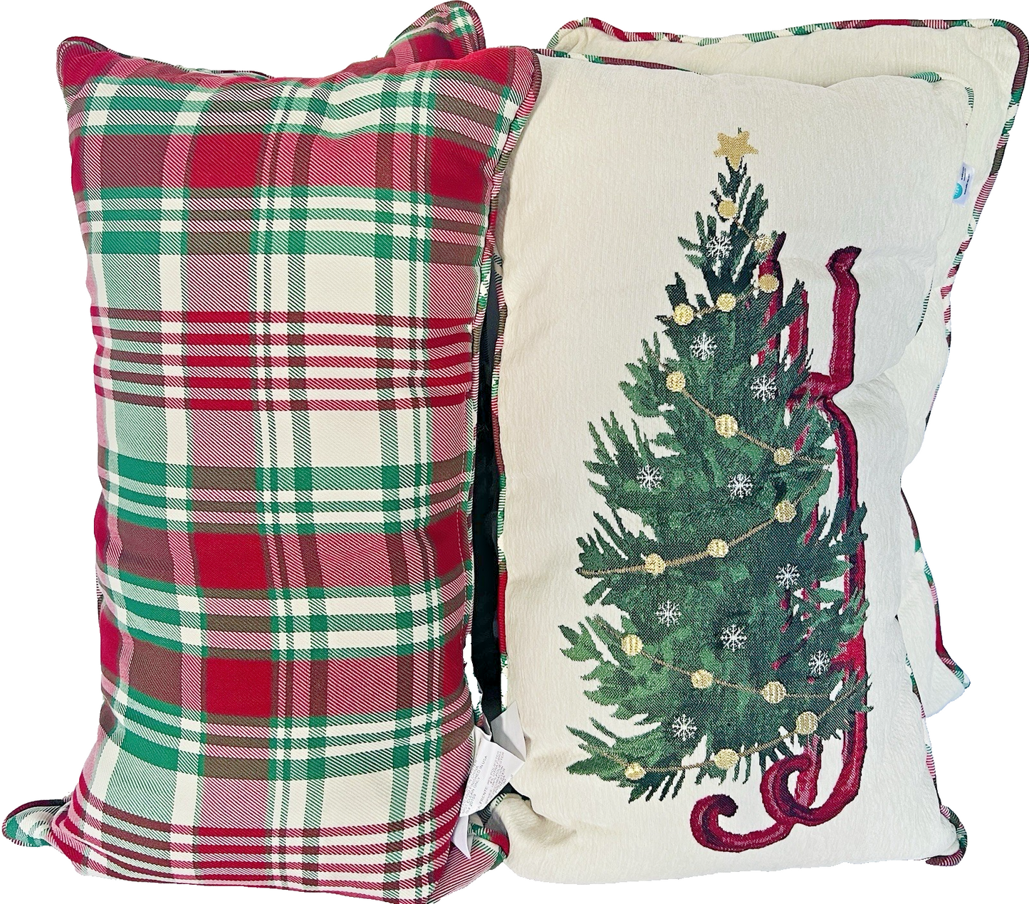 Oeko-Tex Christmas Holiday Tapestry Tree on Sled Pillow Home Decoration 4-Piece