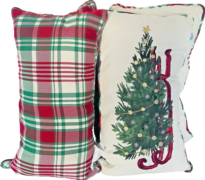 Oeko-Tex Christmas Holiday Tapestry Tree on Sled Pillow Home Decoration 4-Piece