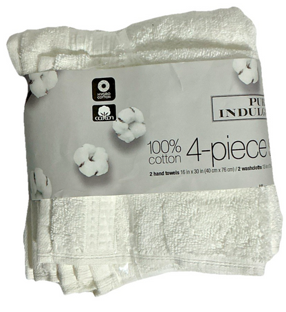 Purely Indulgent 4-piece Cotton Hand Towel and Washcloth Set in White